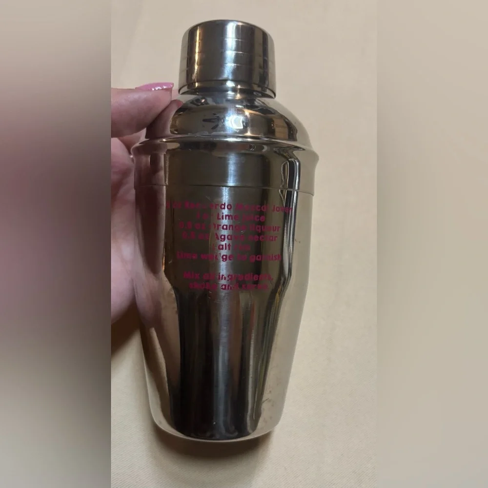 El Recuerdo Mezcal Metal Cocktail Shaker Stainless‎ Steel w/ Recipe 6” Tall